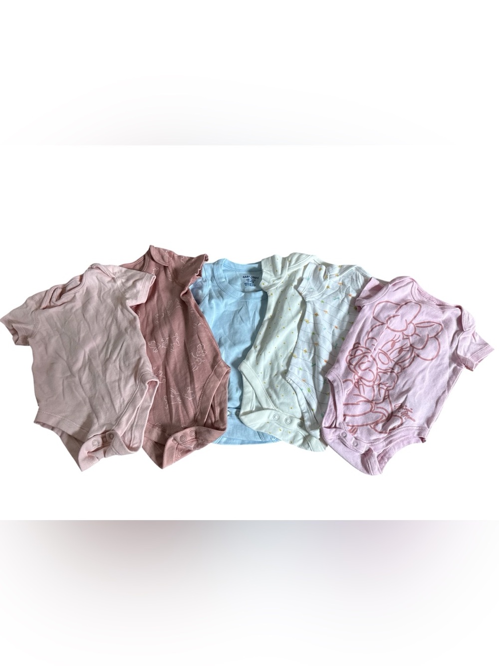 Baby Girl Cotton Onesie Bundle - Pastel Pink, Dusty Rose, Light Blue, Cream